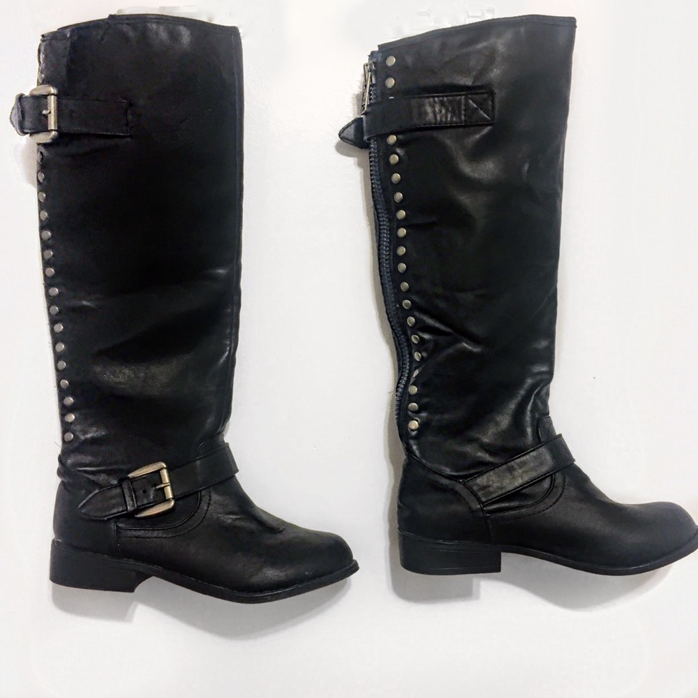 Black knee high studded boots